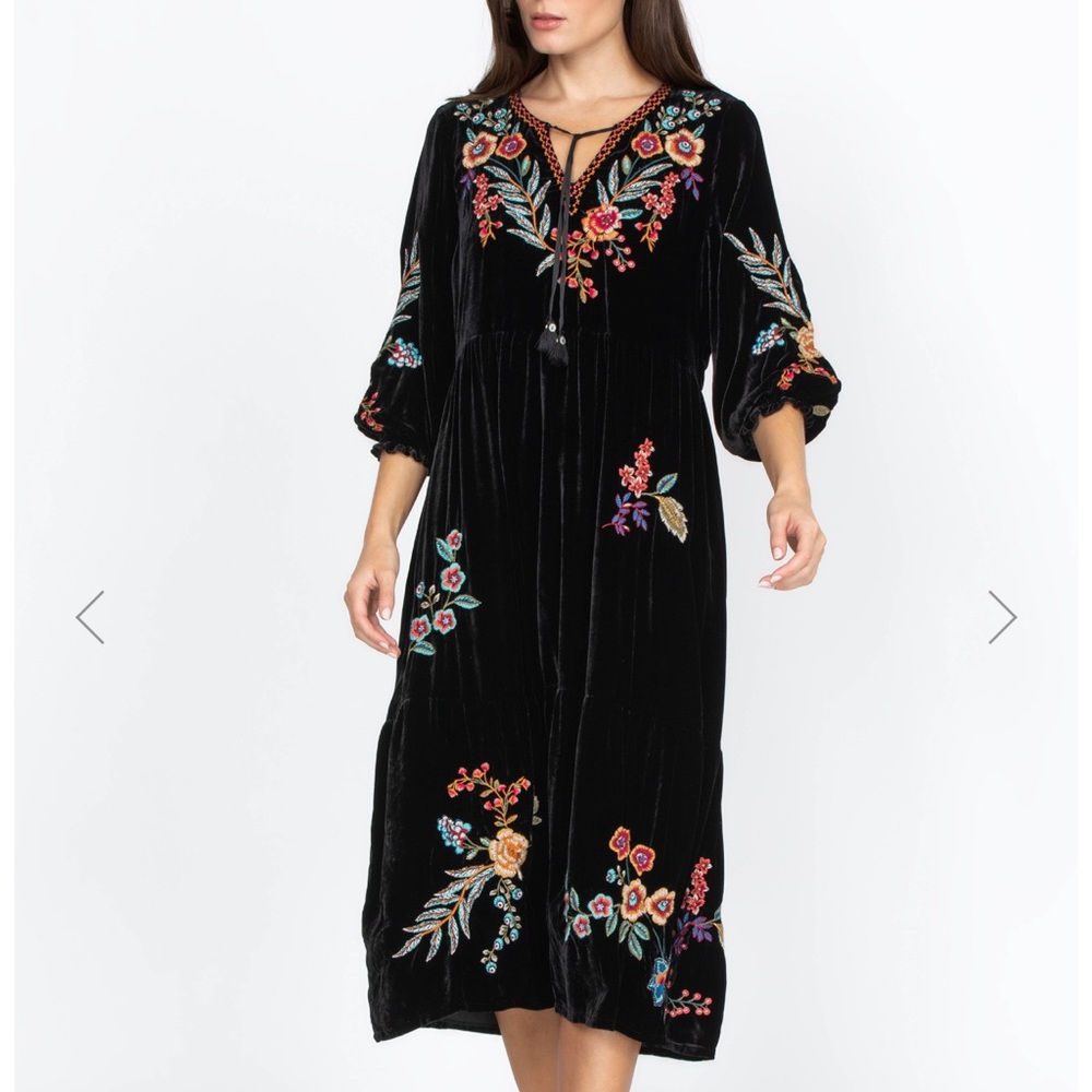 EUC Johnny Was Ardell Velvet Boho MIDI Dress Size M